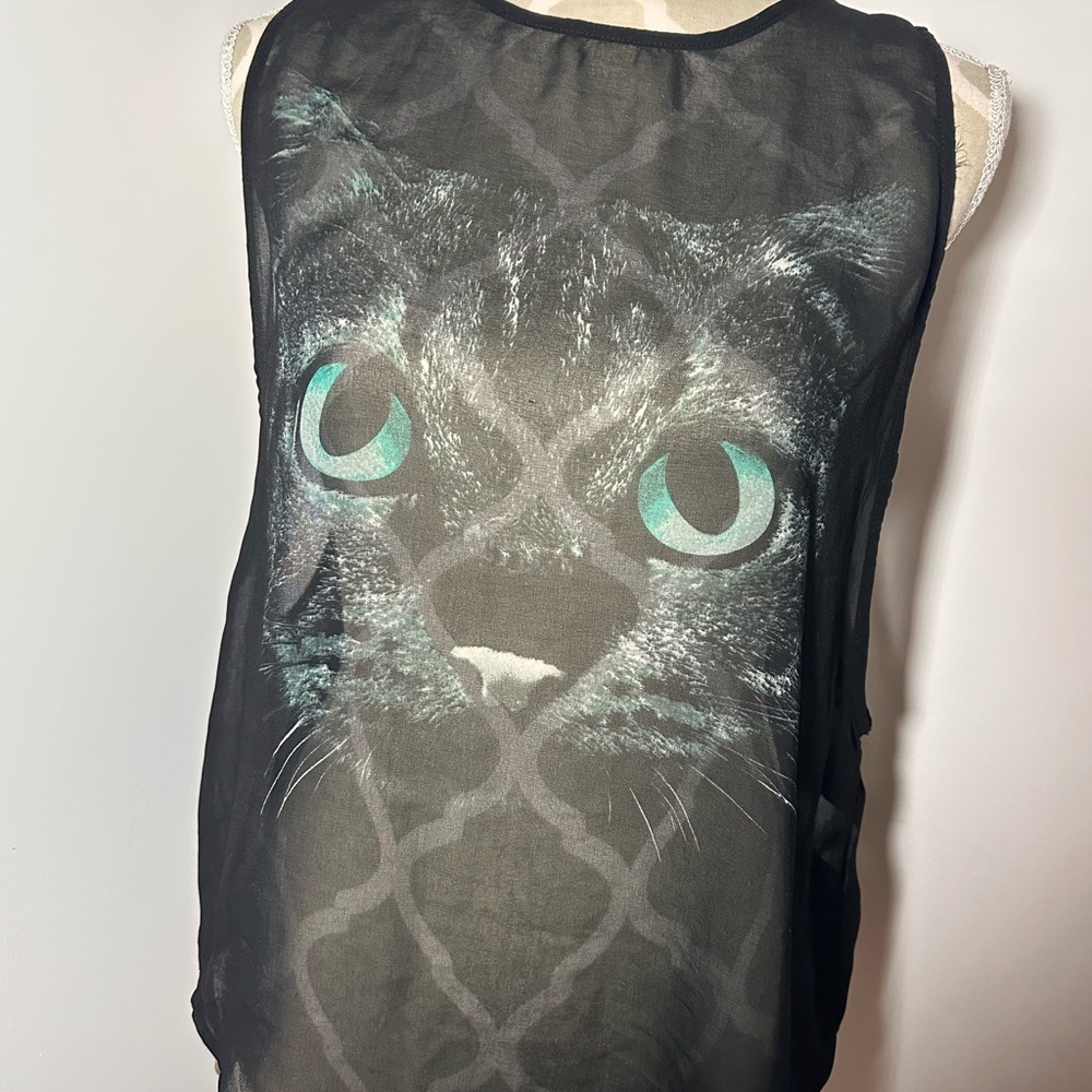 Brand new black cat chiffon tank top